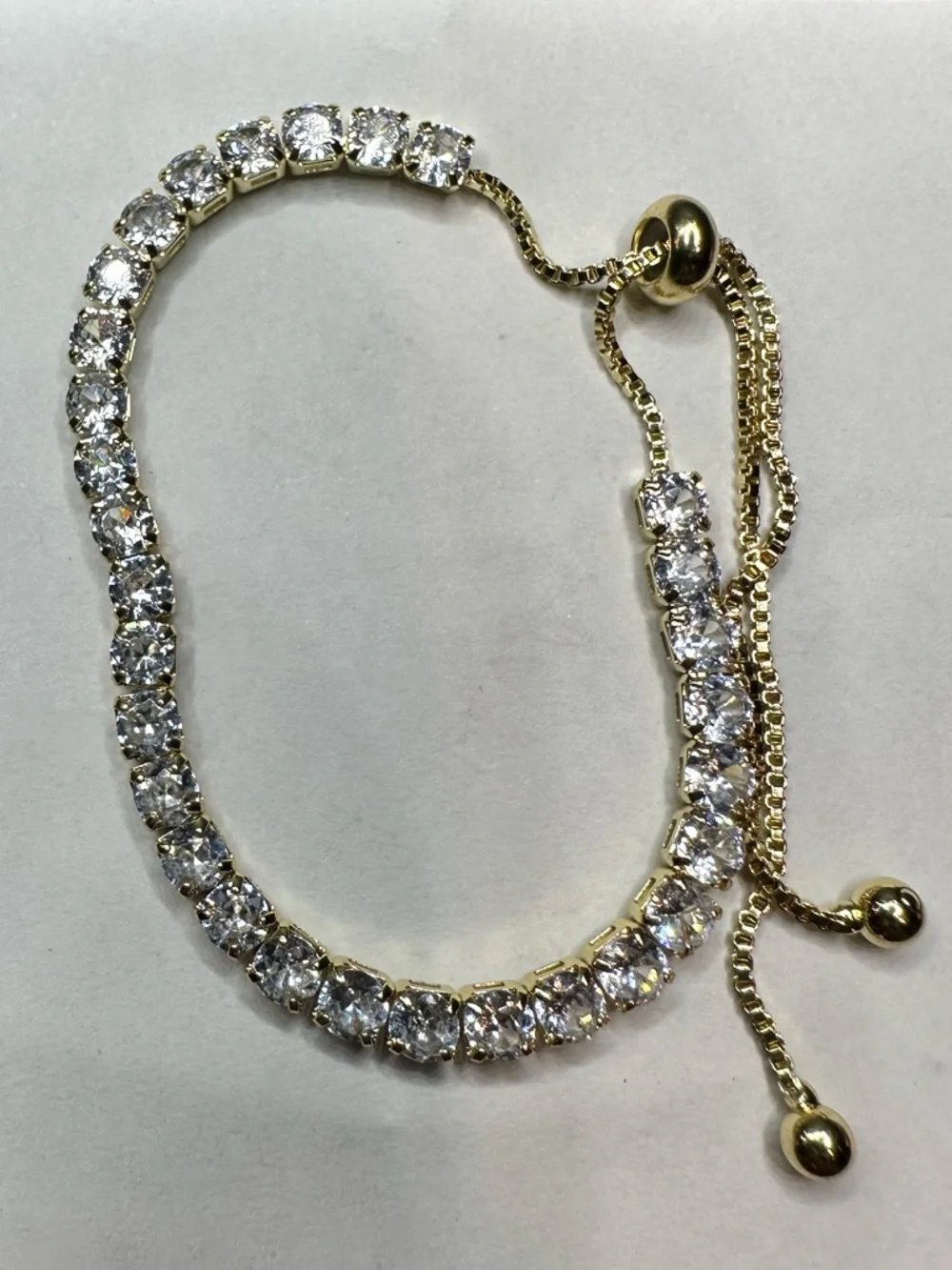 Gold Plated Cubic Zirconia Tennis Slider Bolo Bracelet - Picture 6 of 14